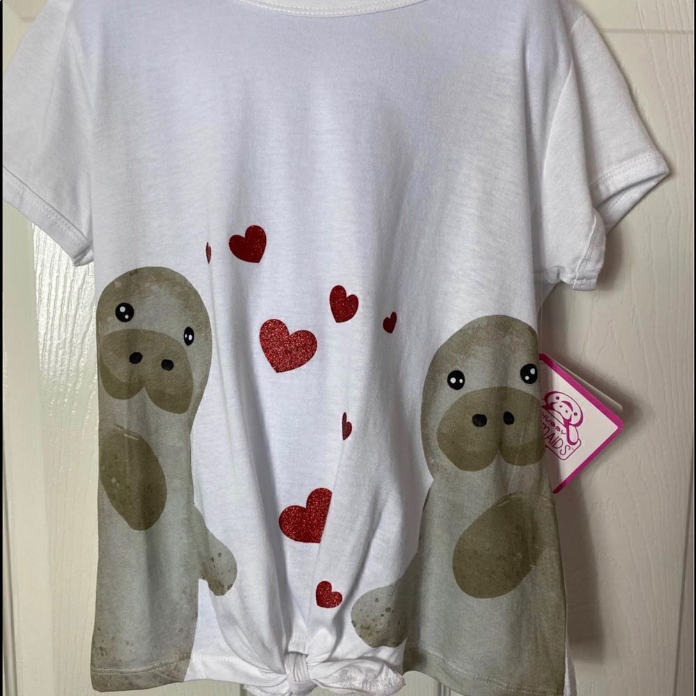 CHUBBY MERMAID “Save The Manatees” Girls Top with tie knot front.